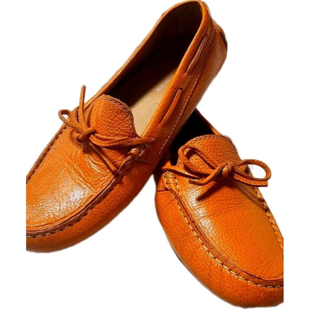 Ann Mashburn Orange Leather Driving Loafers Size 10 Italy Moccasin Flats